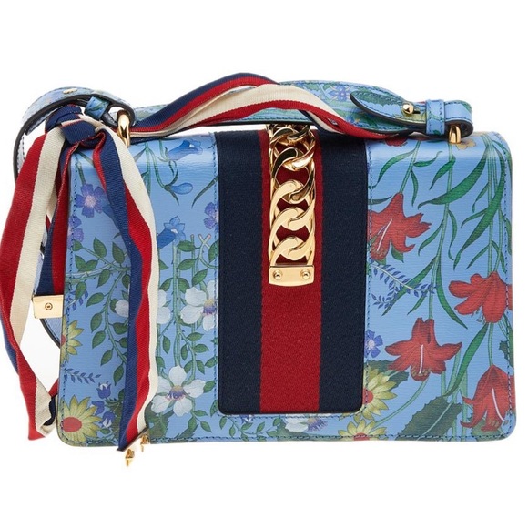 Gucci Sylvie Leather Floral Print Small Shoulder Bag - Picture 3 of 7